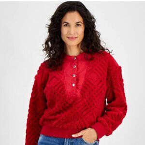 Tommy Hilfiger Vibrant Red Pullover Sherpa Sweater S XL